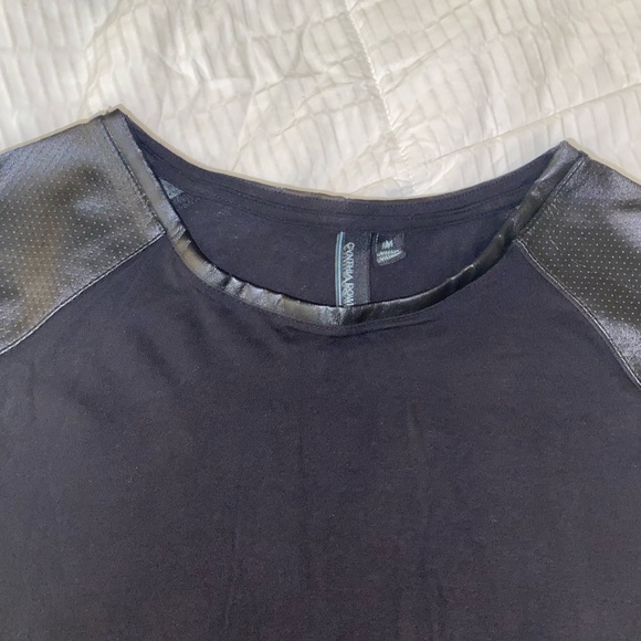 Cynthia Rowley Black long sleeve with leather like trim shirt - Picture 5 of 5
